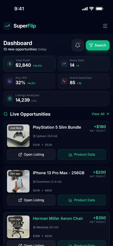 SuperFlip mobile dashboard on iPhone
